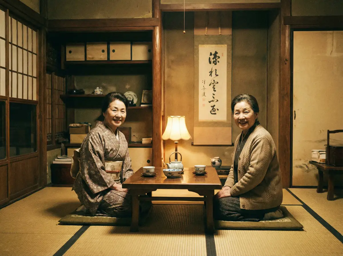 两位优雅的 每日吃瓜 | 每日吃瓜官方平台-今日热点每日吃瓜爆料专区 在日式茶室中品茶交谈